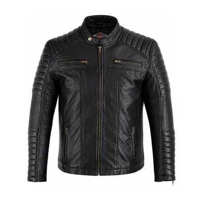 Black Ribbed Biker Leather Jacket