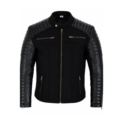 Black Mixed Fabric Moto Jacket