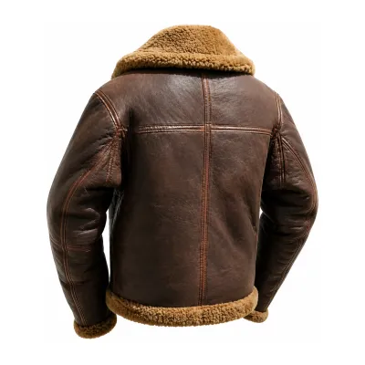 Brown Shearling Aviator Bomber Jacket