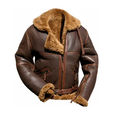 Brown Shearling Aviator Bomber Jacket