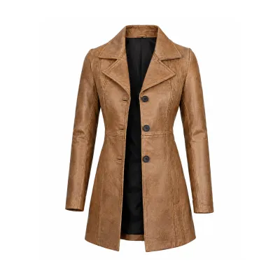 Women's Longline Sheepskin Leather Coat