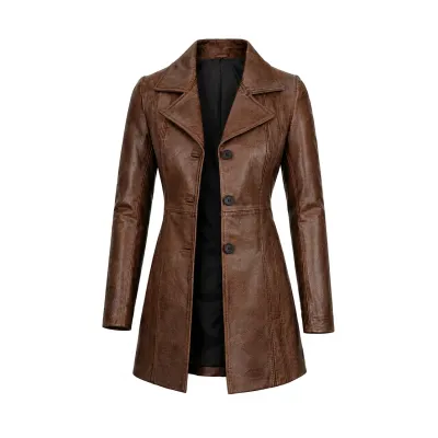 Women's Longline Sheepskin Leather Coat