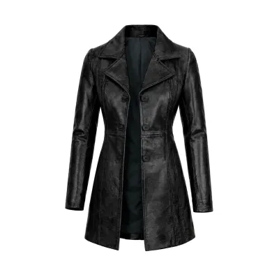 Women's Longline Sheepskin Leather Coat